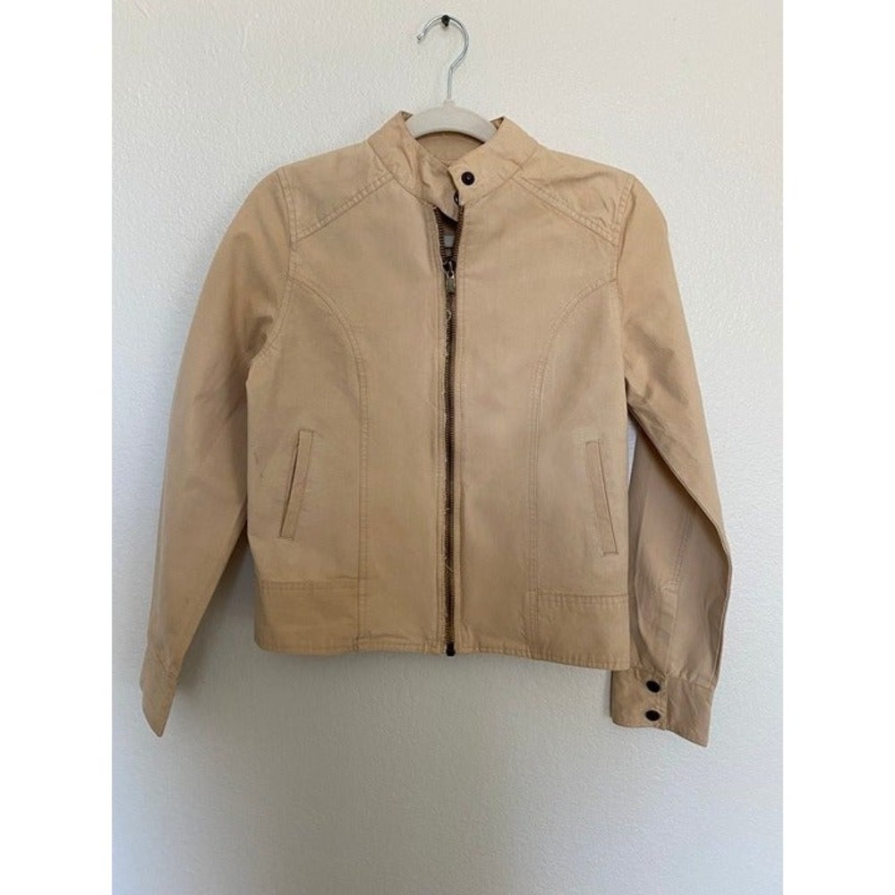 Sanctuary Surplus Collarless Racer Military Utility Zip up Jacket Khaki color S